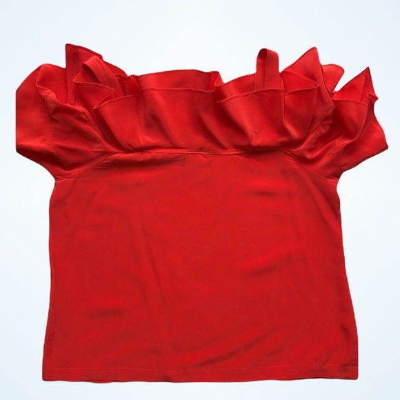 JCrew Off The Shoulder Orange 100% Silk Top With Straps & Frills Size 8 - Picture 16 of 16